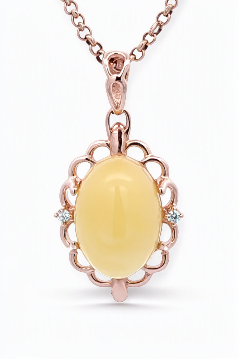 Oval White, Colorless Amber Silver Pendant — DARVIN (Pre-Order)
