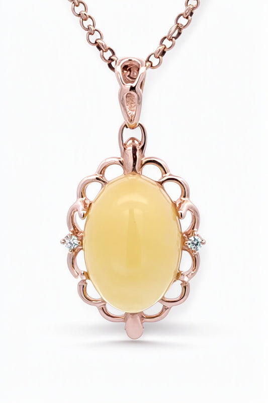 Oval White, Colorless Amber Silver Pendant — DARVIN (Pre-Order)