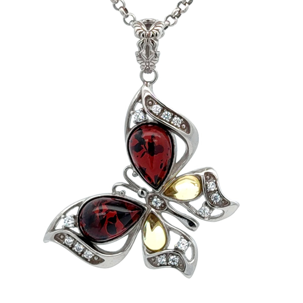 Teardrop Mixed Amber Silver Pendant — DARVIN (Pre-Order)