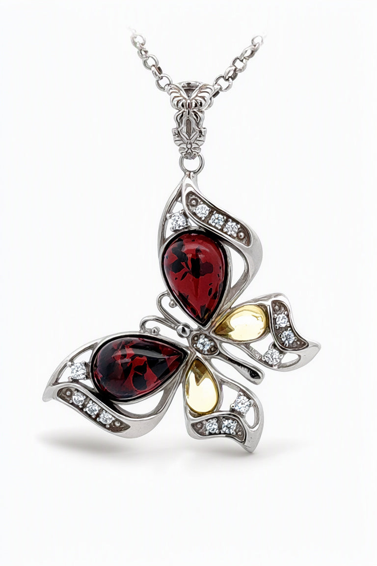 Teardrop Mixed Amber Silver Pendant — DARVIN (Pre-Order)