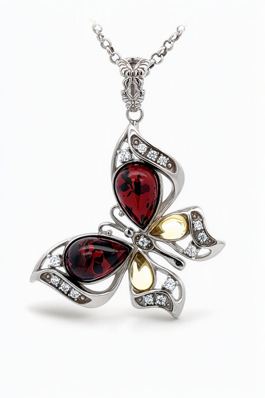 Teardrop Mixed Amber Silver Pendant — DARVIN (Pre-Order)