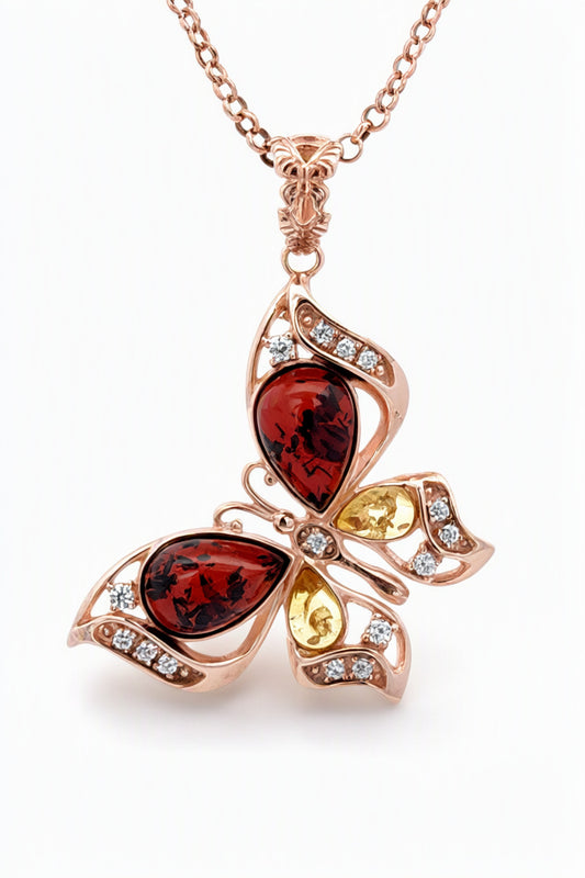 Teardrop Mixed Amber Silver Pendant — DARVIN (Pre-Order)