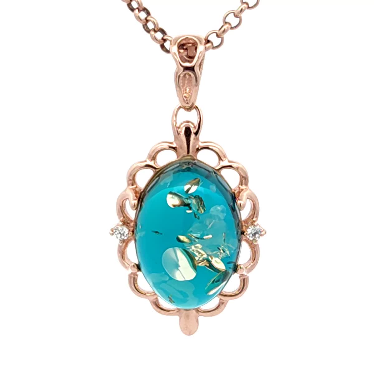 Oval Greenish-Blue, Colorless Amber Silver Pendant — DARVIN (Pre-Order)