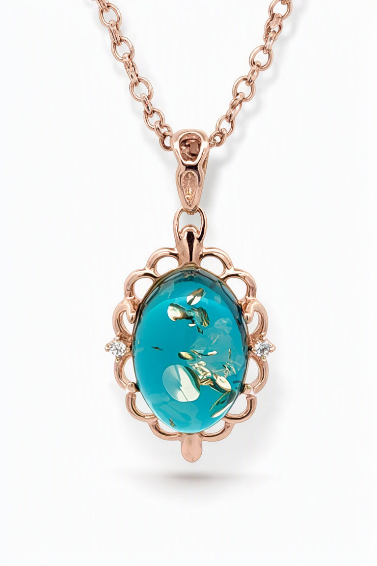 Oval Greenish-Blue, Colorless Amber Silver Pendant — DARVIN (Pre-Order)