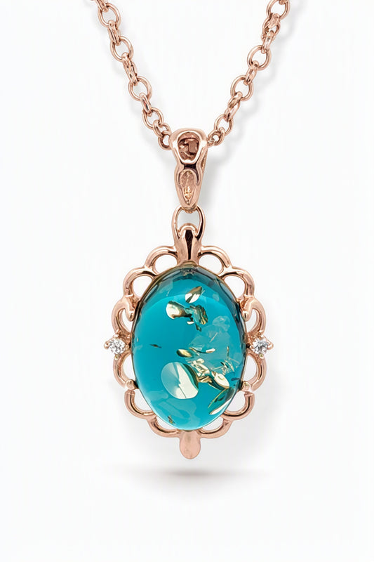 Oval Greenish-Blue, Colorless Amber Silver Pendant — DARVIN (Pre-Order)