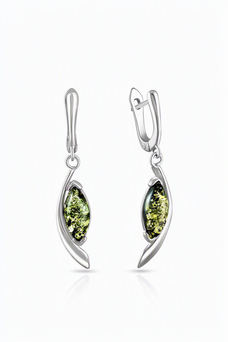 Marquise Green Amber Silver Earrings — DARVIN (Pre-Order)