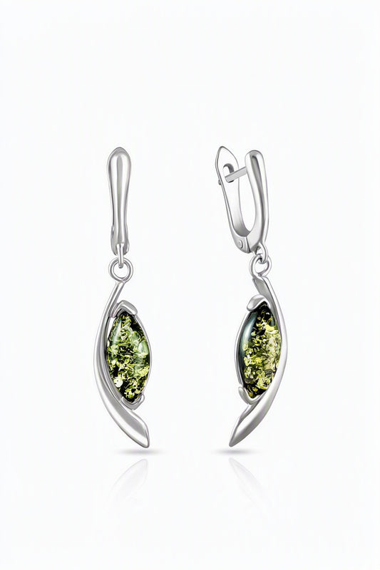 Marquise Green Amber Silver Earrings — DARVIN (Pre-Order)