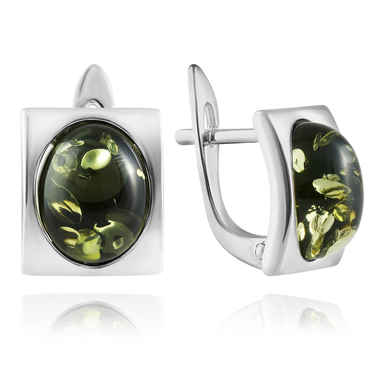 Oval Green Amber Silver Earrings — DARVIN (Pre-Order)