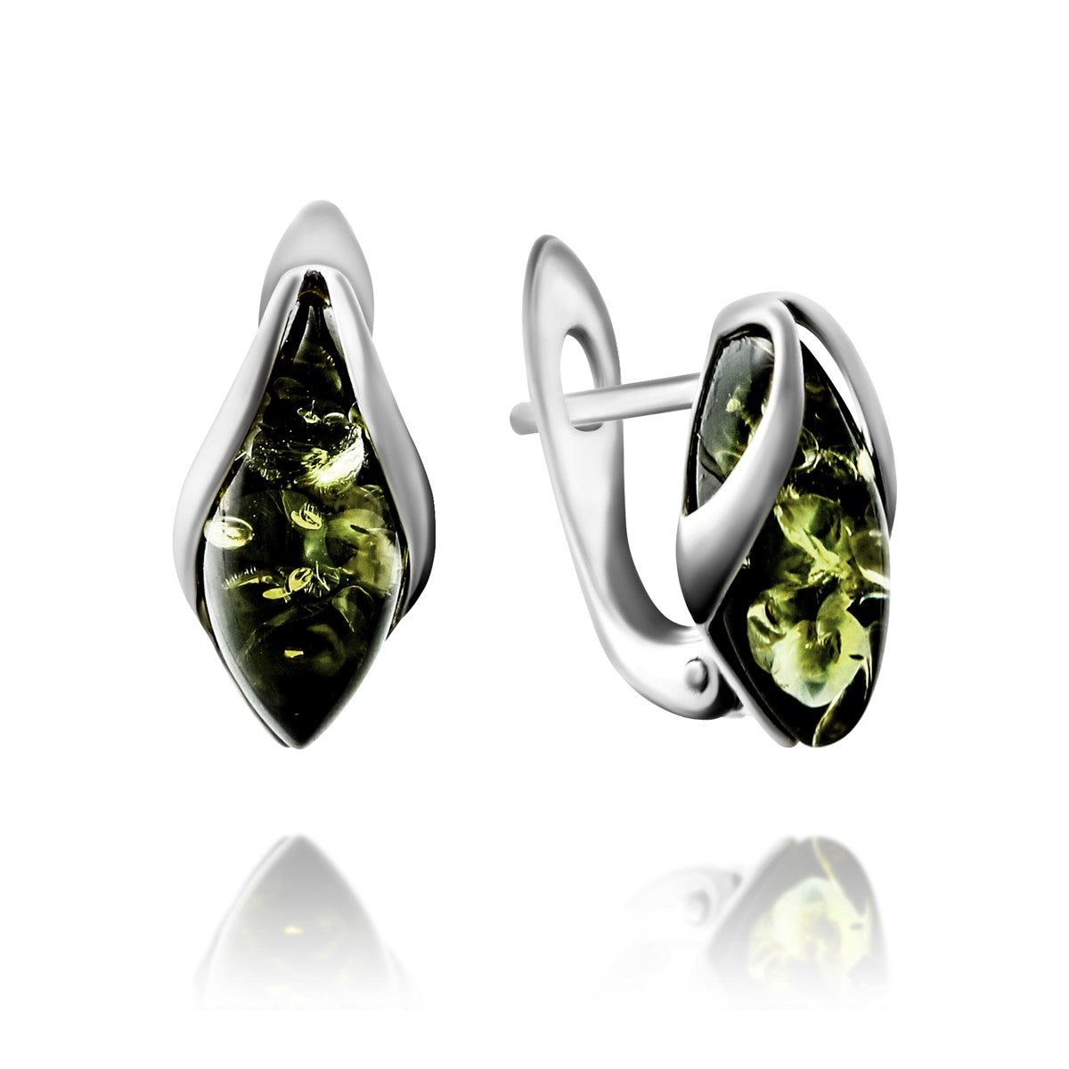 Marquise Green Amber Silver Earrings — DARVIN (Pre-Order)