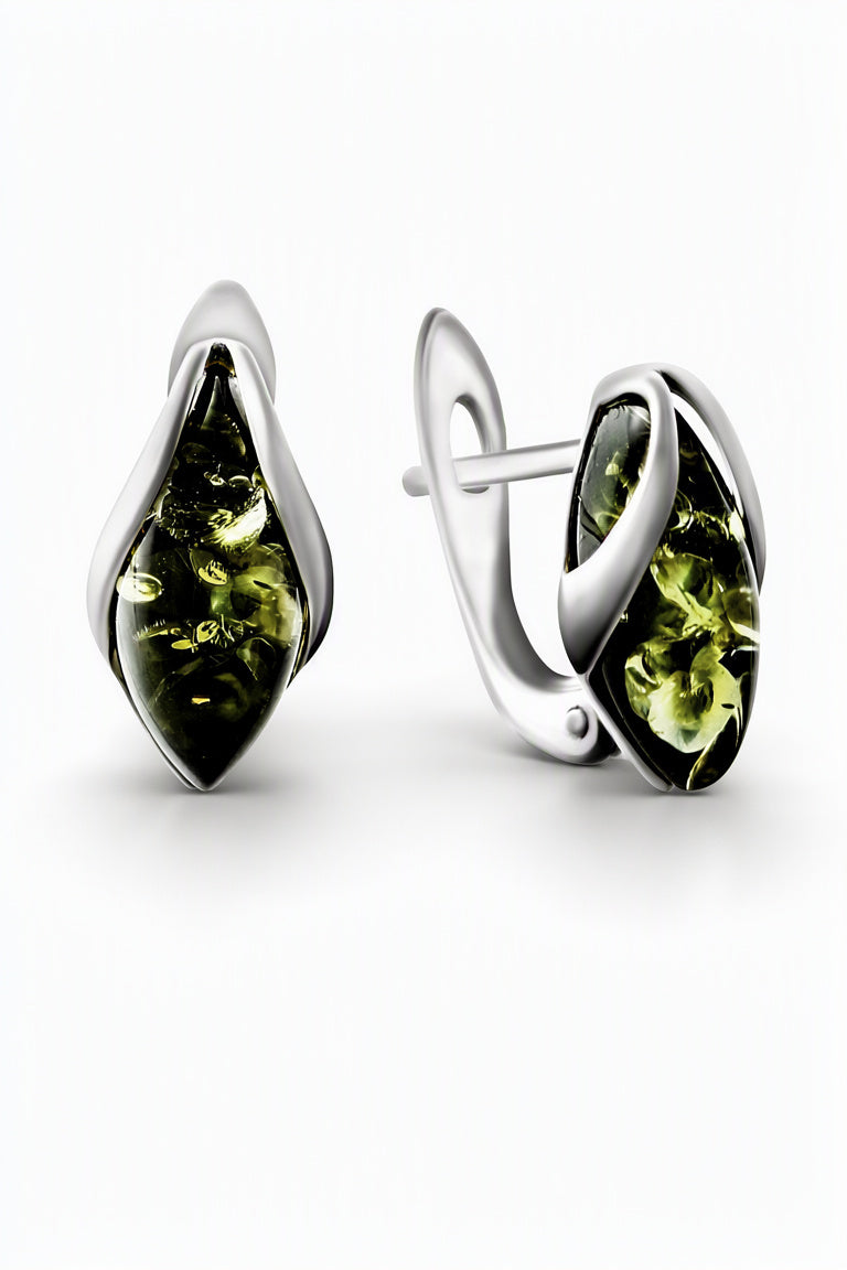 Marquise Green Amber Silver Earrings — DARVIN (Pre-Order)