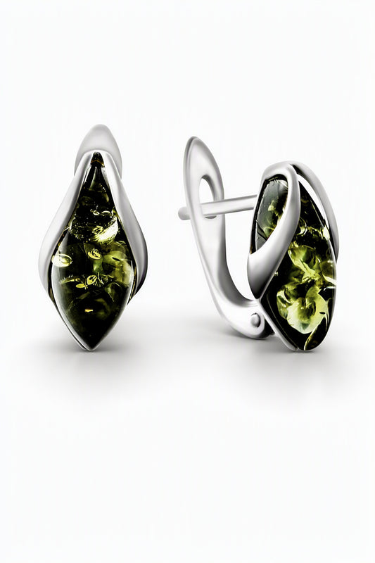 Marquise Green Amber Silver Earrings — DARVIN (Pre-Order)