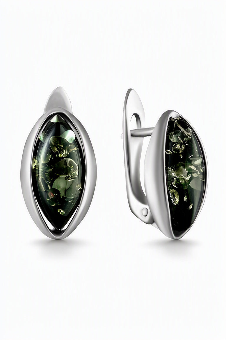 Marquise Green Amber Silver Earrings — DARVIN (Pre-Order)