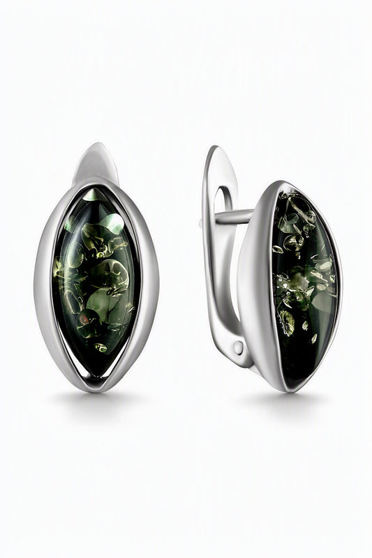 Marquise Green Amber Silver Earrings — DARVIN (Pre-Order)