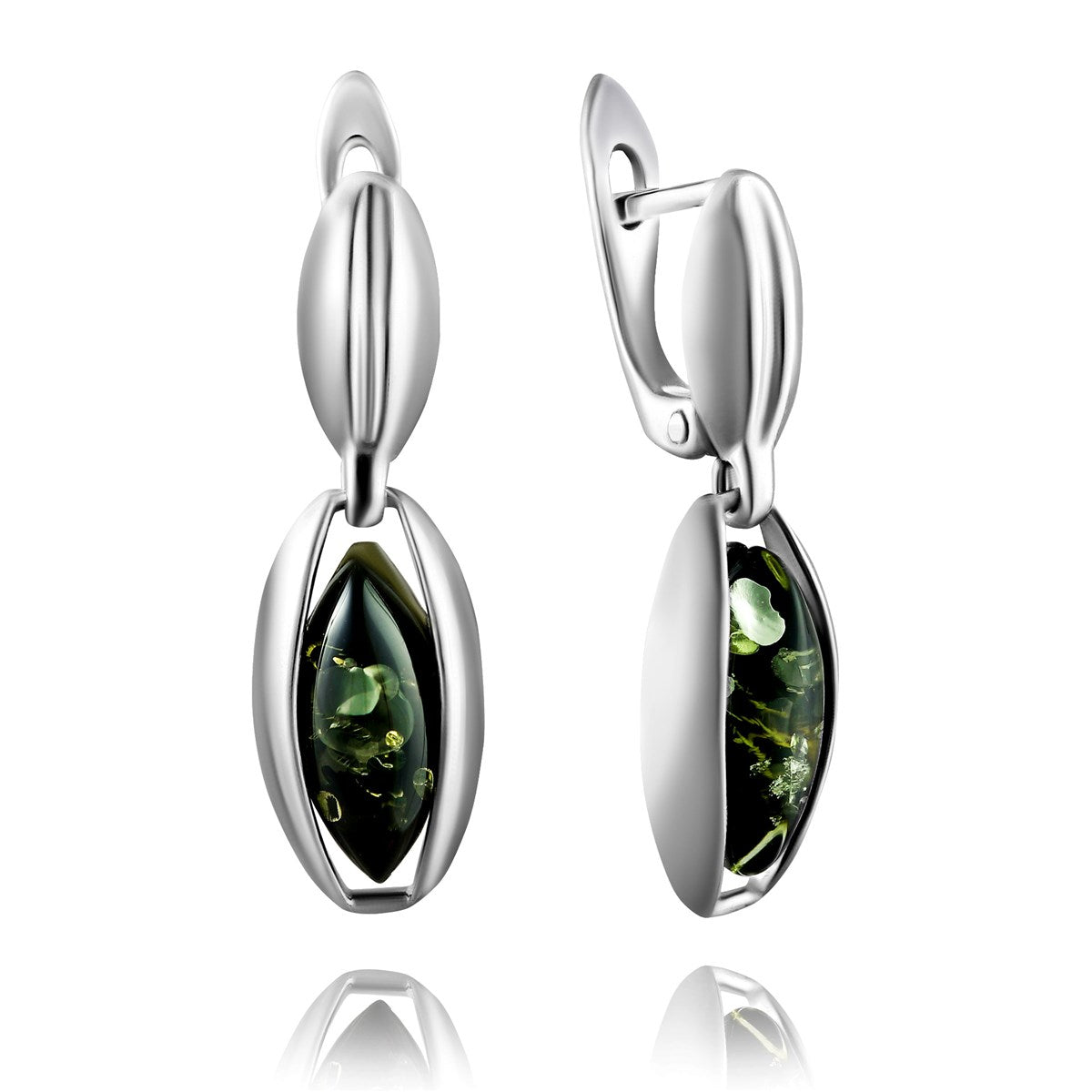 Marquise Green Amber Silver Earrings — DARVIN (Pre-Order)