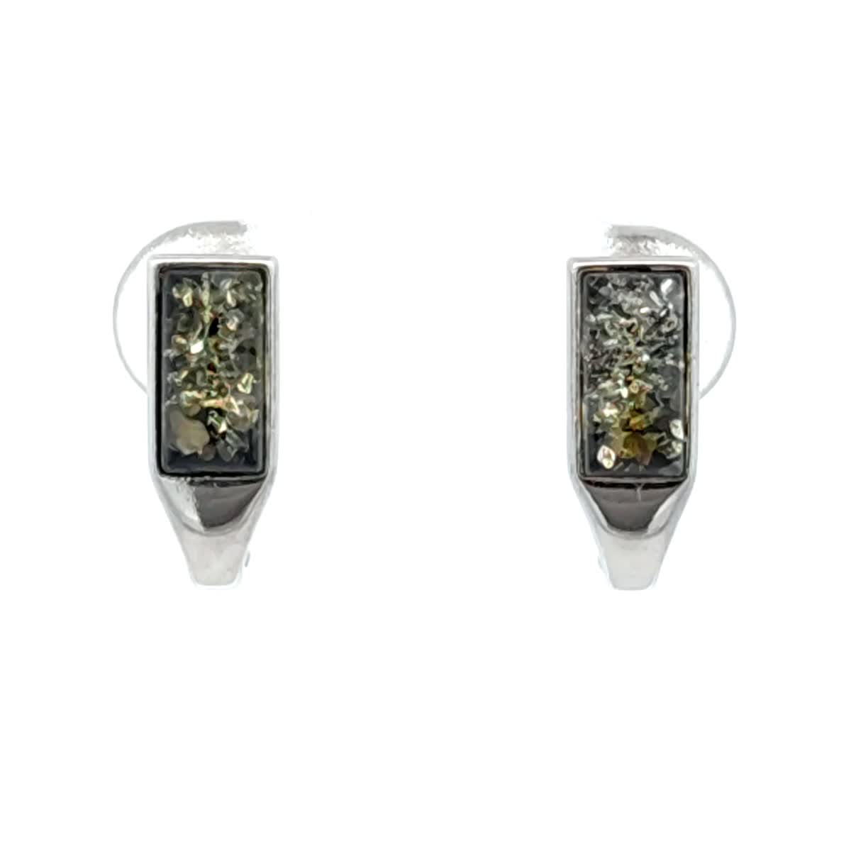 Rectangle Green Amber Silver Earrings — DARVIN (Pre-Order)