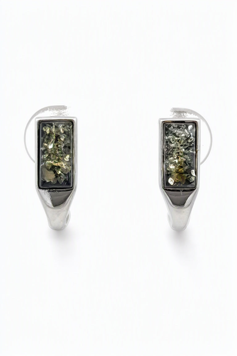 Rectangle Green Amber Silver Earrings — DARVIN (Pre-Order)