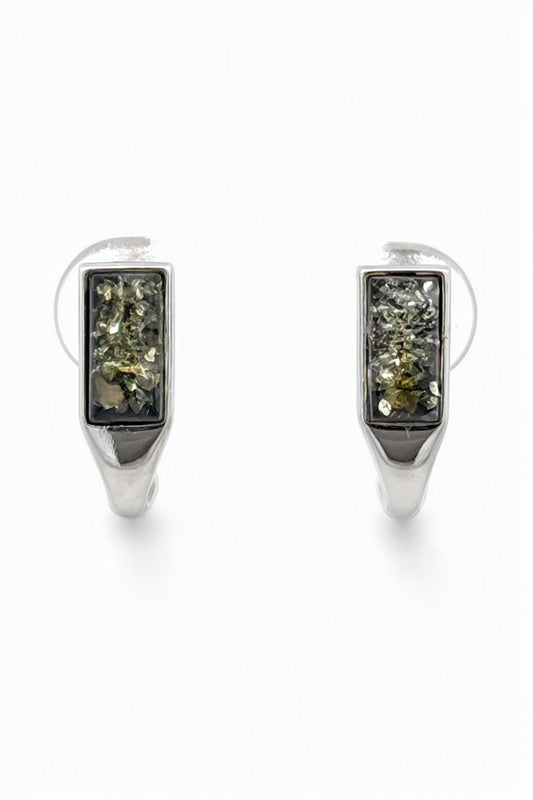 Rectangle Green Amber Silver Earrings — DARVIN (Pre-Order)