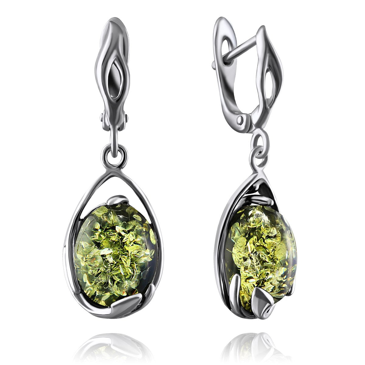 Oval Green Amber Silver Earrings — DARVIN (Pre-Order)