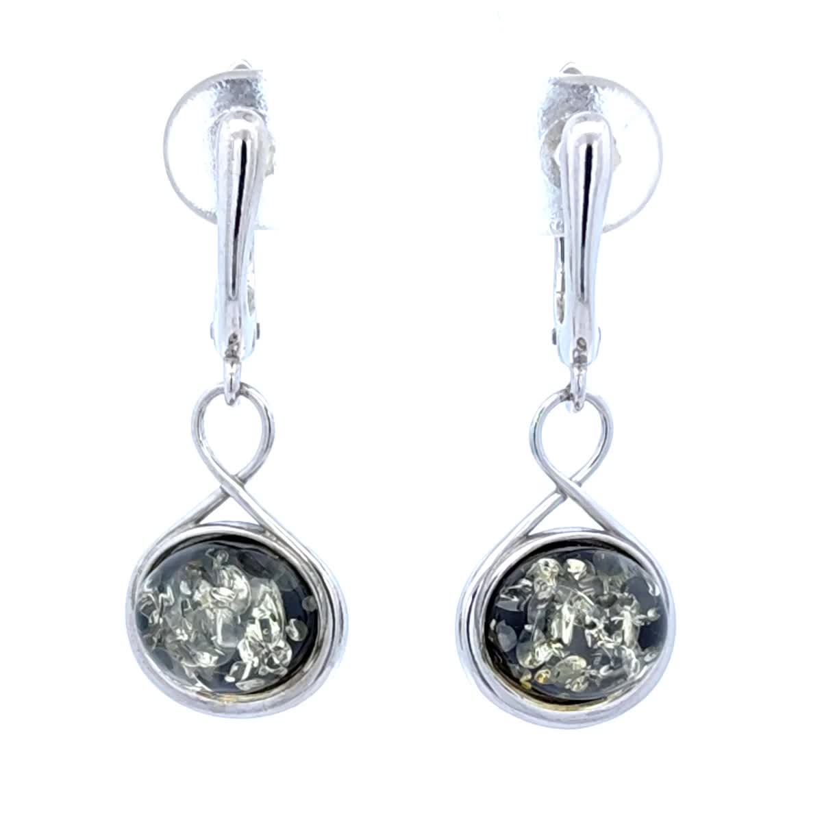 Oval Green Amber Silver Earrings — DARVIN (Pre-Order)