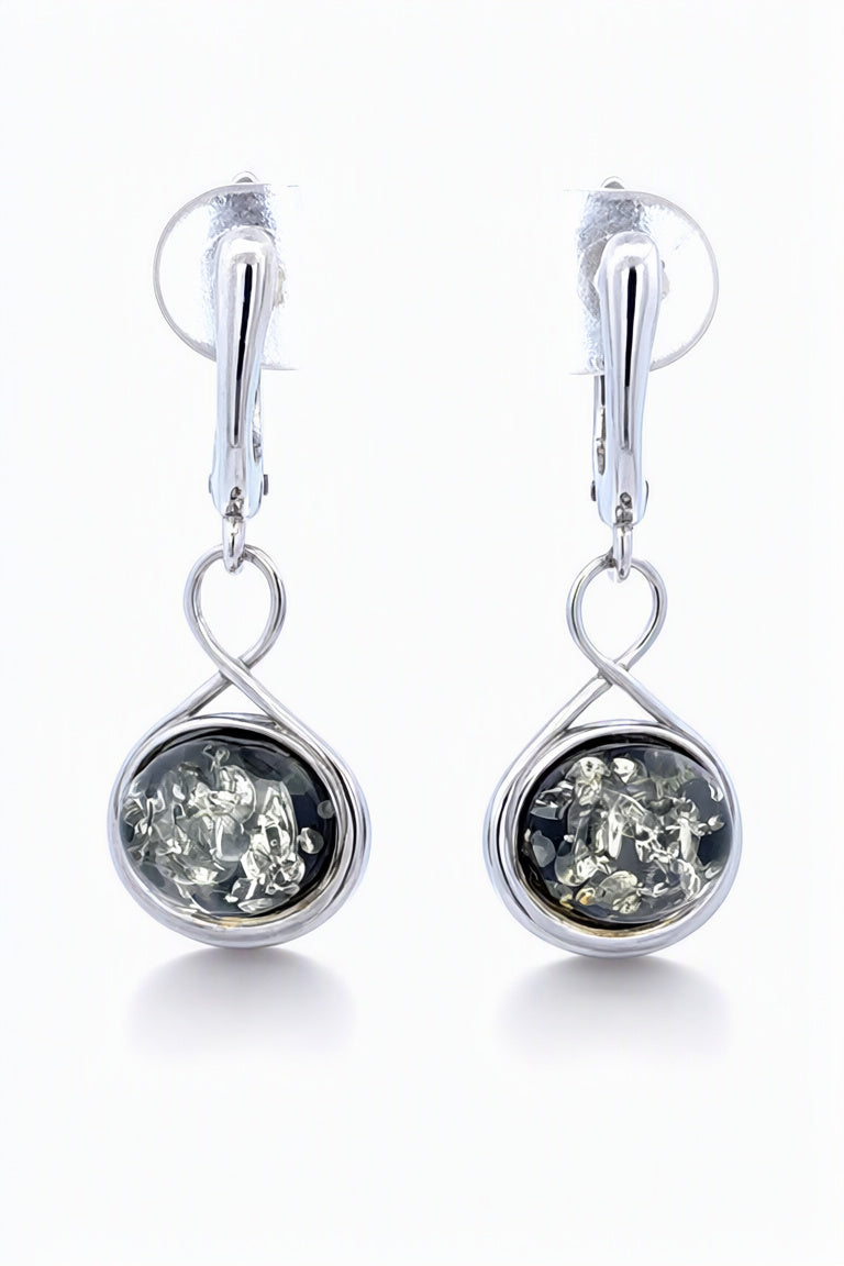 Oval Green Amber Silver Earrings — DARVIN (Pre-Order)