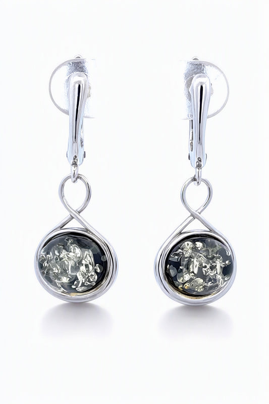 Oval Green Amber Silver Earrings — DARVIN (Pre-Order)