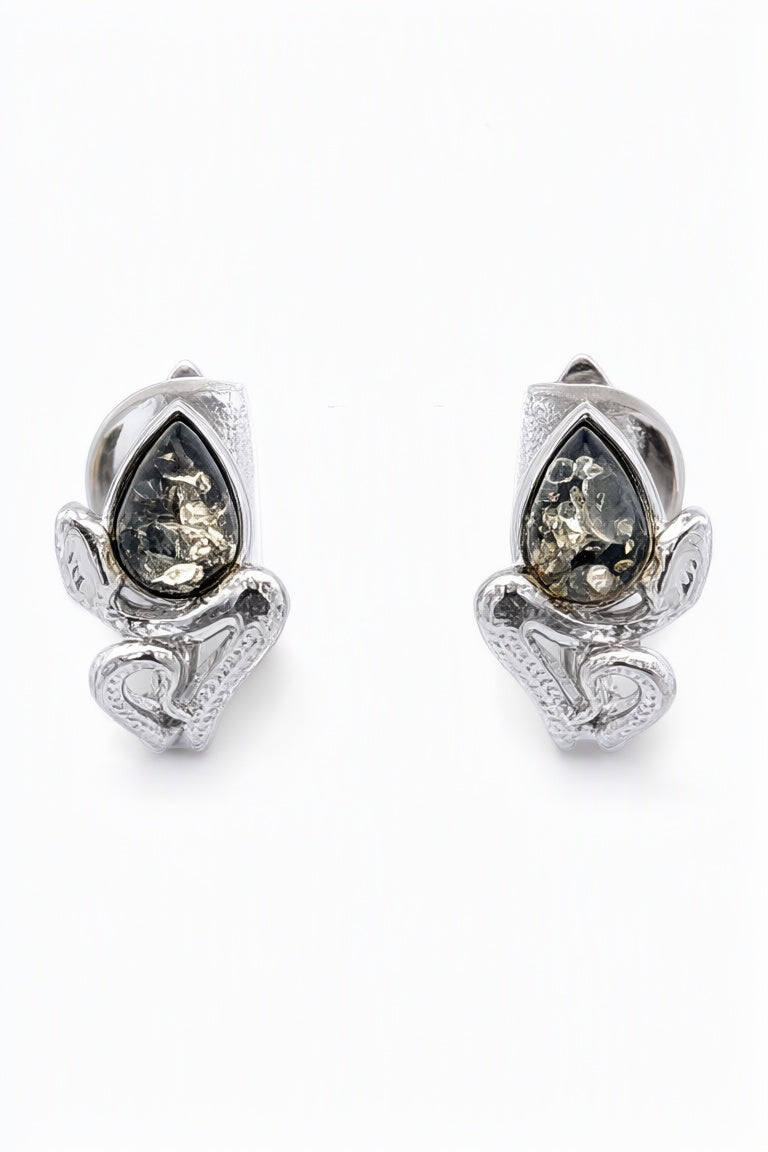 Teardrop Green Amber Silver Earrings — DARVIN (Pre-Order)