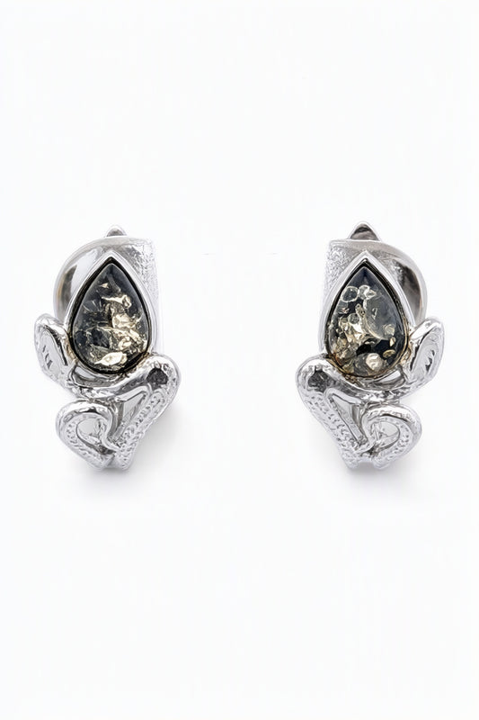 Teardrop Green Amber Silver Earrings — DARVIN (Pre-Order)