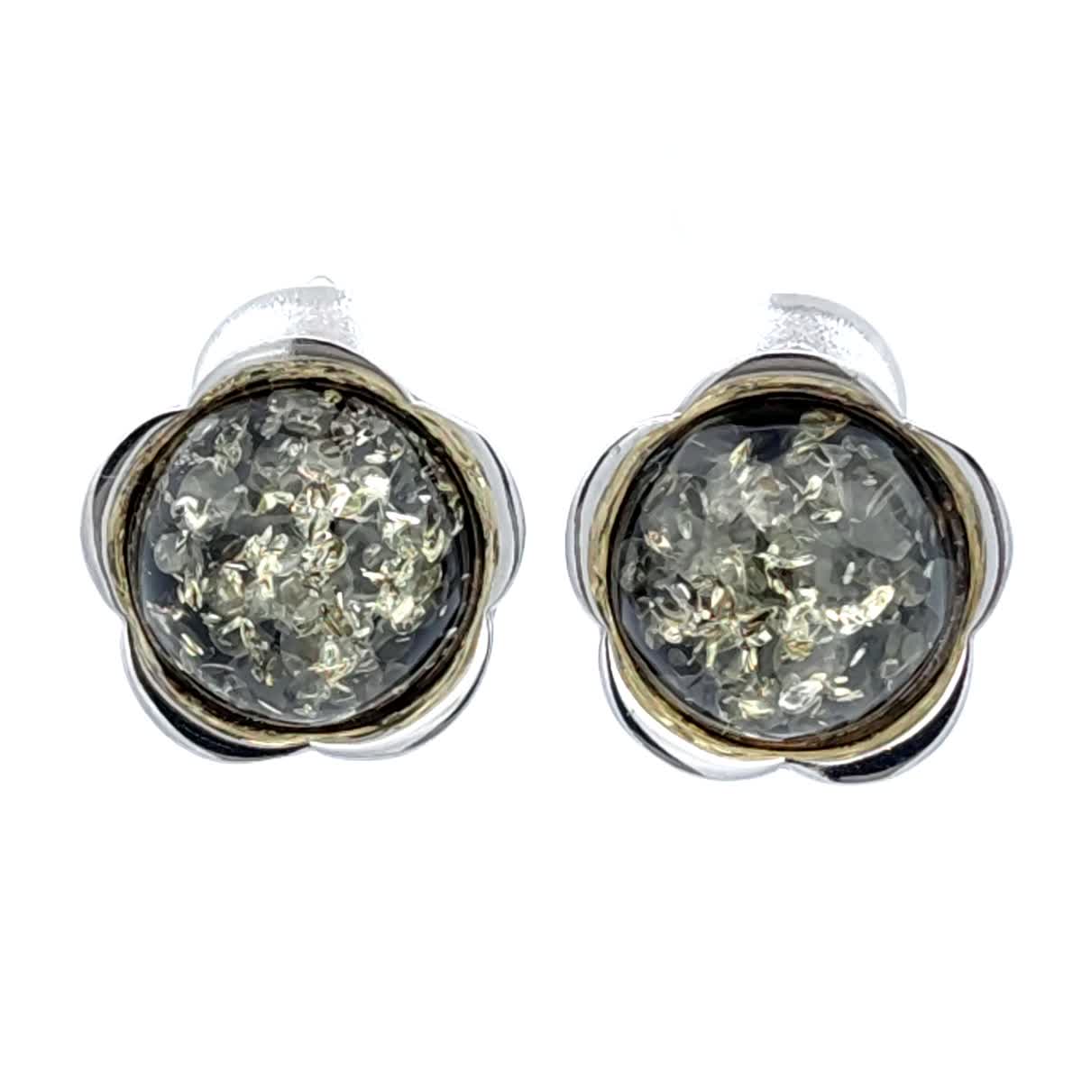 Round Green Amber Silver Earrings — DARVIN (Pre-Order)