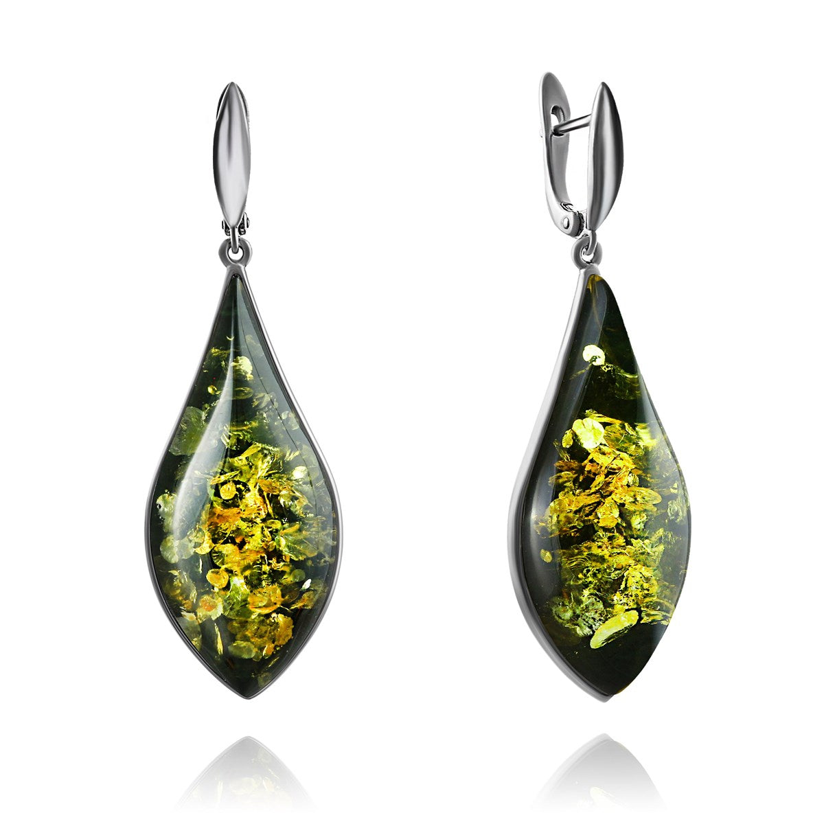 Green Amber Silver Earrings — DARVIN (Pre-Order)