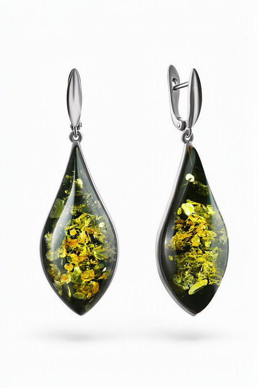 Green Amber Silver Earrings — DARVIN (Pre-Order)