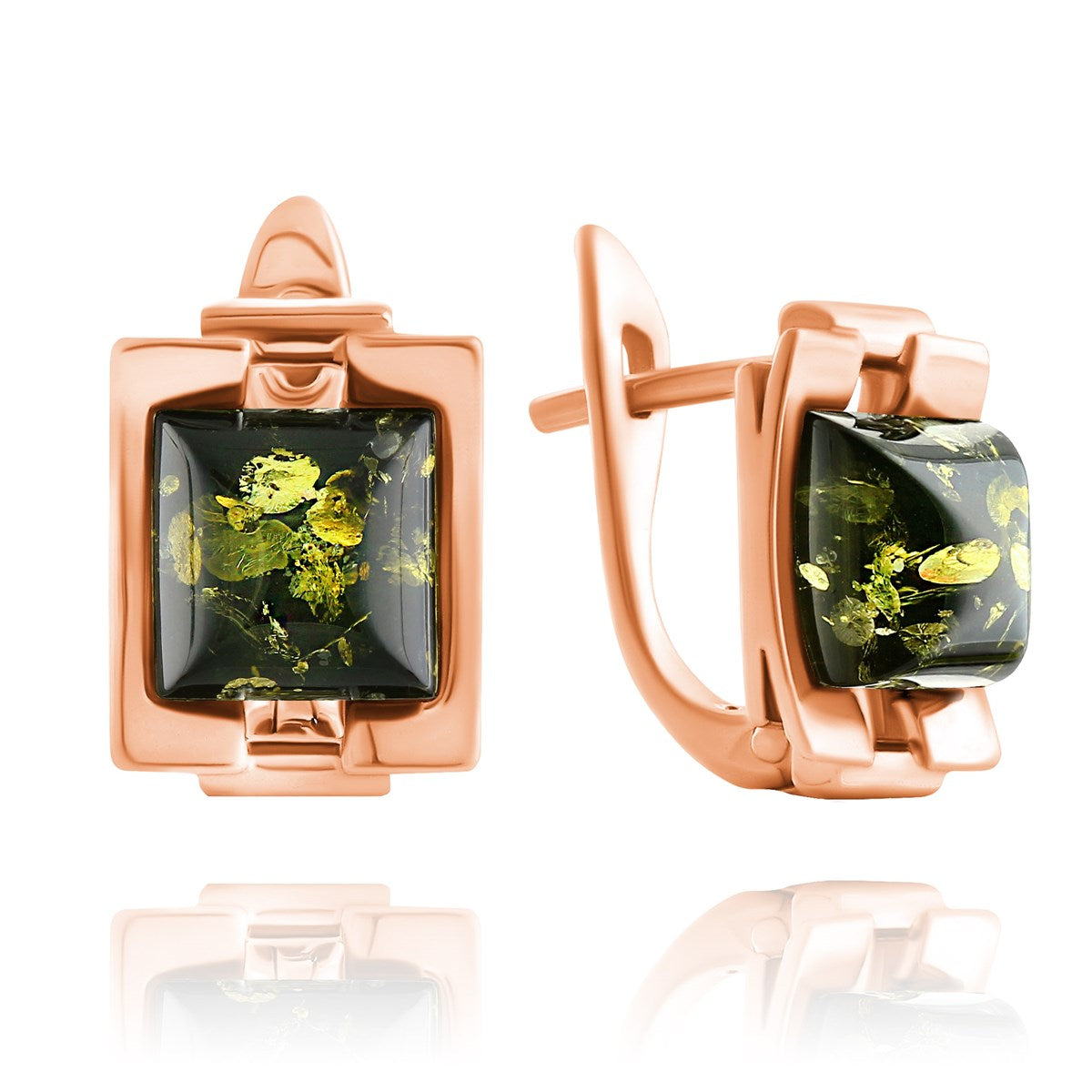 Square Green Amber Silver Earrings — DARVIN (Pre-Order)