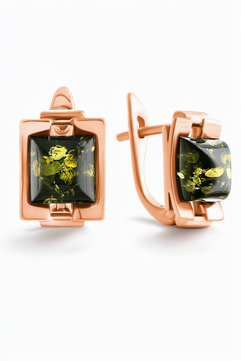 Square Green Amber Silver Earrings — DARVIN (Pre-Order)