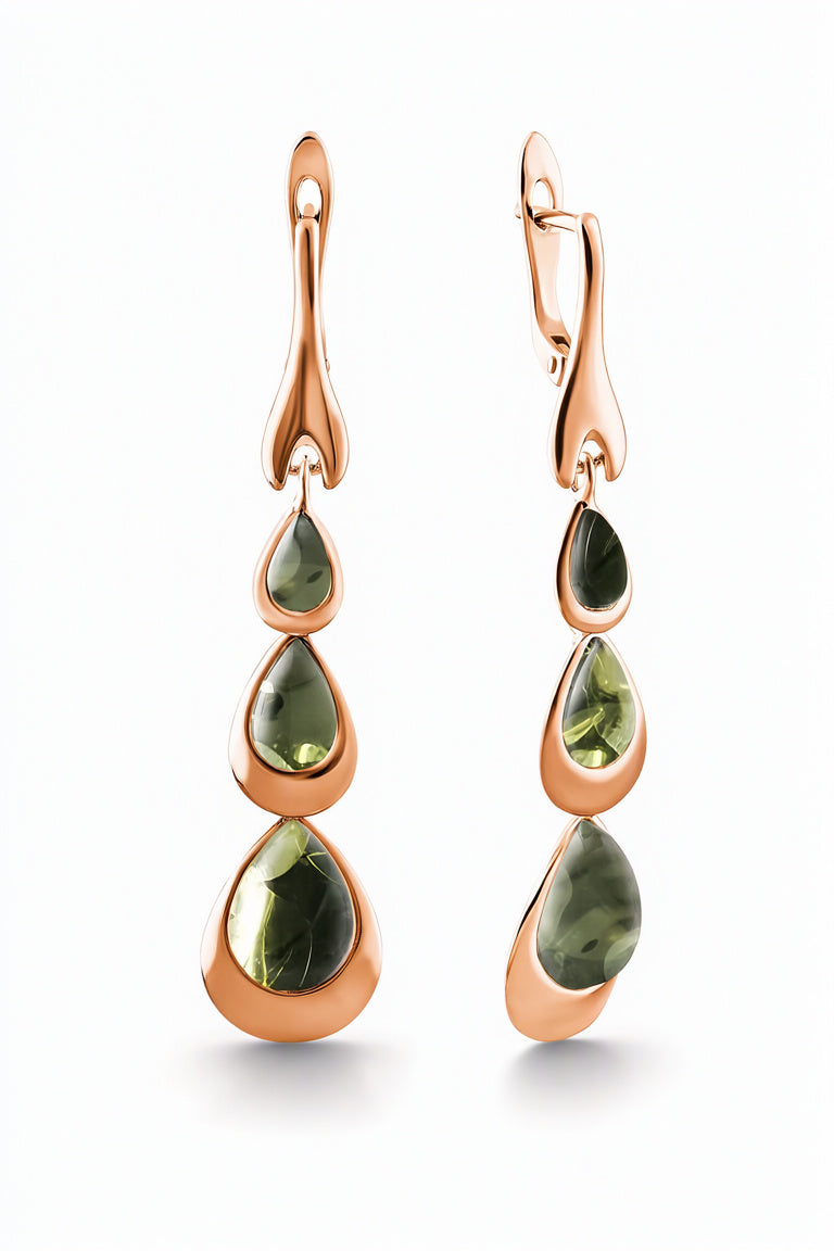 Teardrop Green Amber Silver Earrings — DARVIN (Pre-Order)