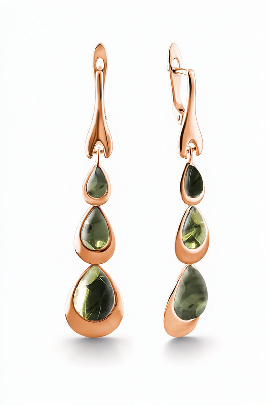 Teardrop Green Amber Silver Earrings — DARVIN (Pre-Order)