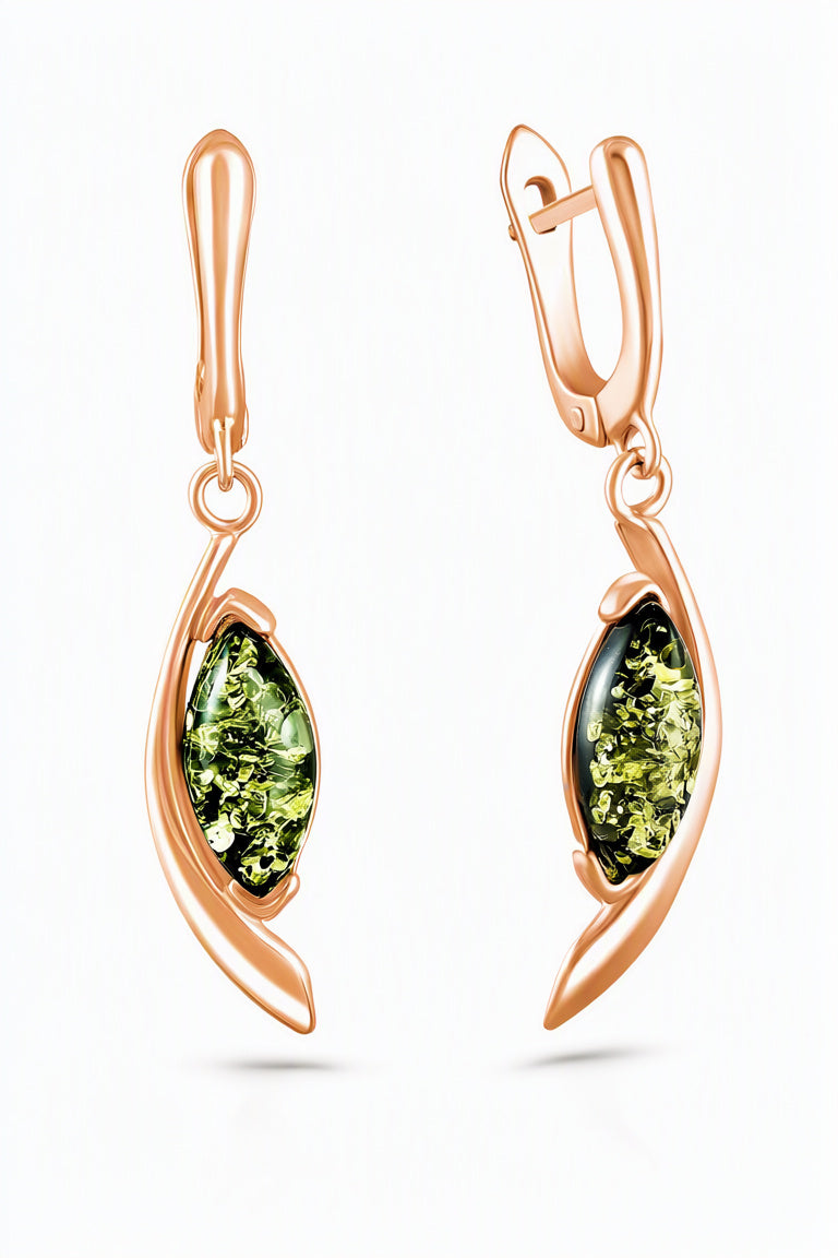 Marquise Green Amber Silver Earrings — DARVIN (Pre-Order)