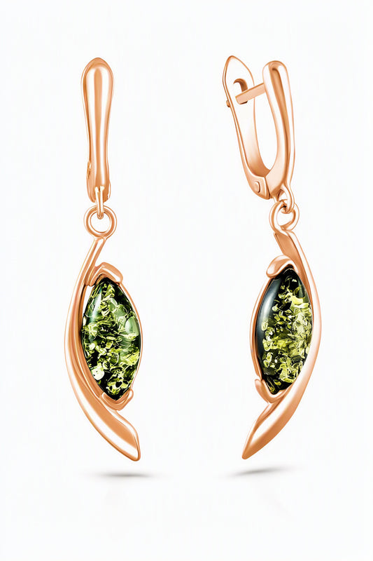Marquise Green Amber Silver Earrings — DARVIN (Pre-Order)