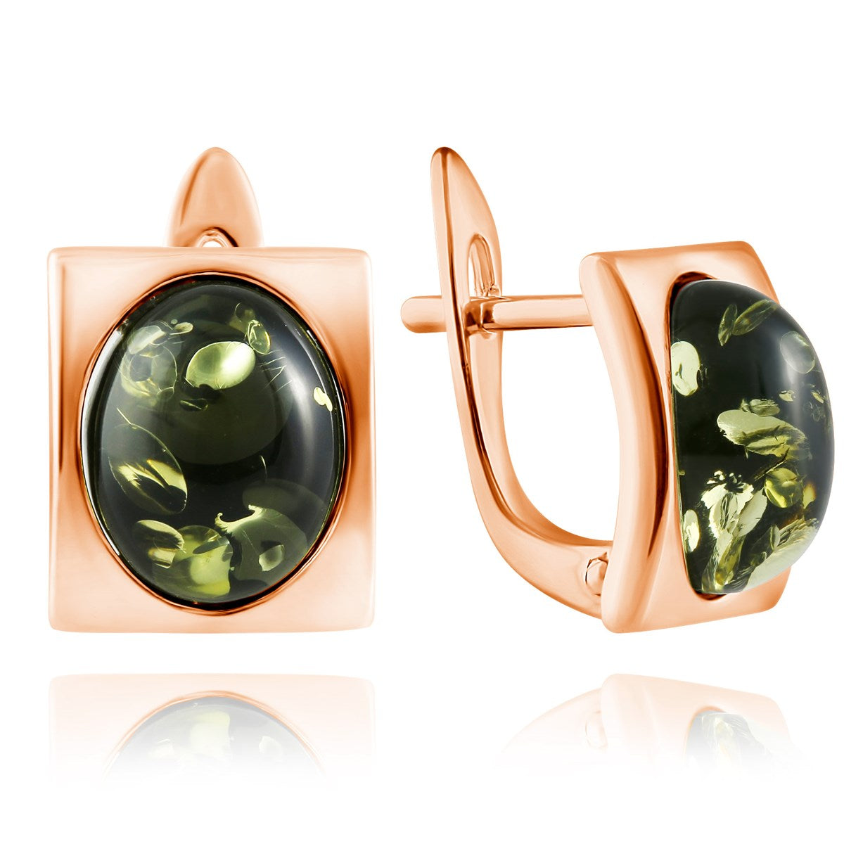 Oval Green Amber Silver Earrings — DARVIN (Pre-Order)
