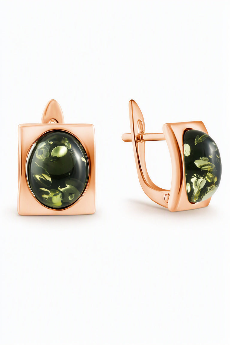 Oval Green Amber Silver Earrings — DARVIN (Pre-Order)