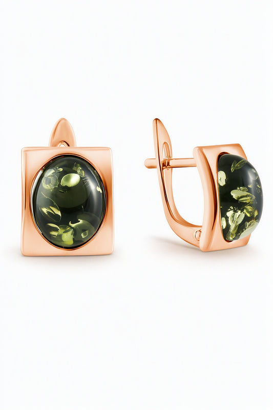 Oval Green Amber Silver Earrings — DARVIN (Pre-Order)