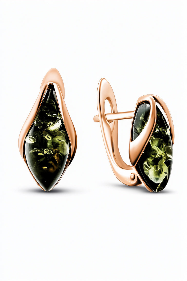 Marquise Green Amber Silver Earrings — DARVIN (Pre-Order)