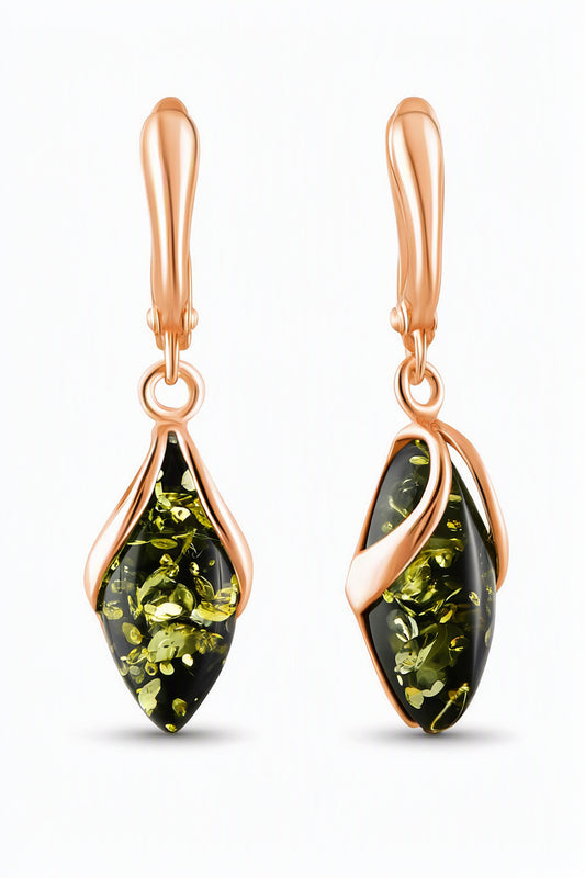 Marquise Green Amber Silver Earrings — DARVIN (Pre-Order)
