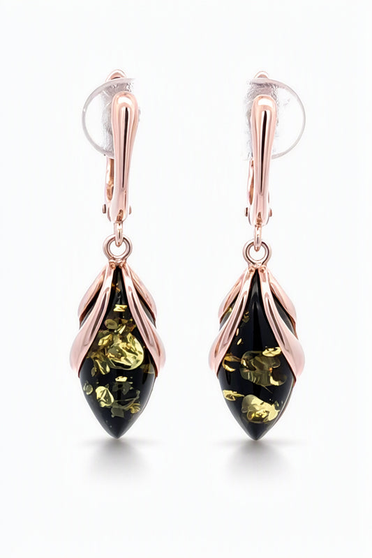 Marquise Green Amber Silver Earrings — DARVIN (Pre-Order)