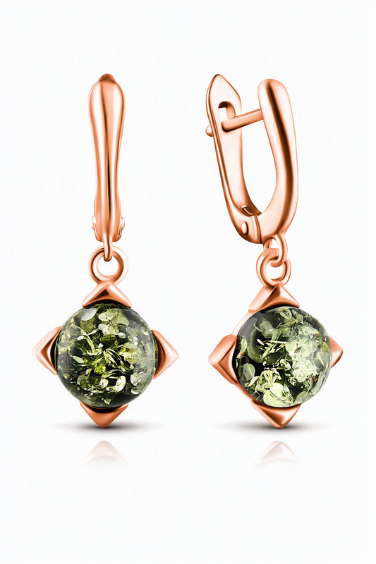 Round Green Amber Silver Earrings — DARVIN (Pre-Order)