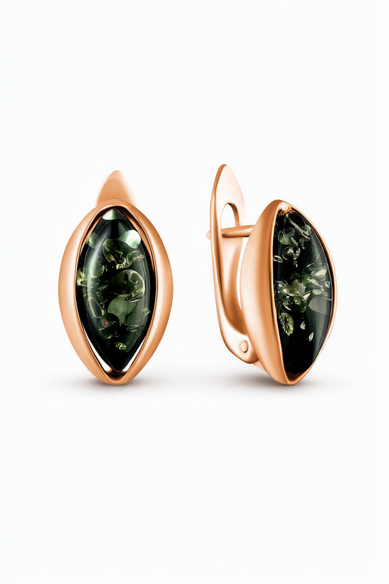Marquise Green Amber Silver Earrings — DARVIN (Pre-Order)