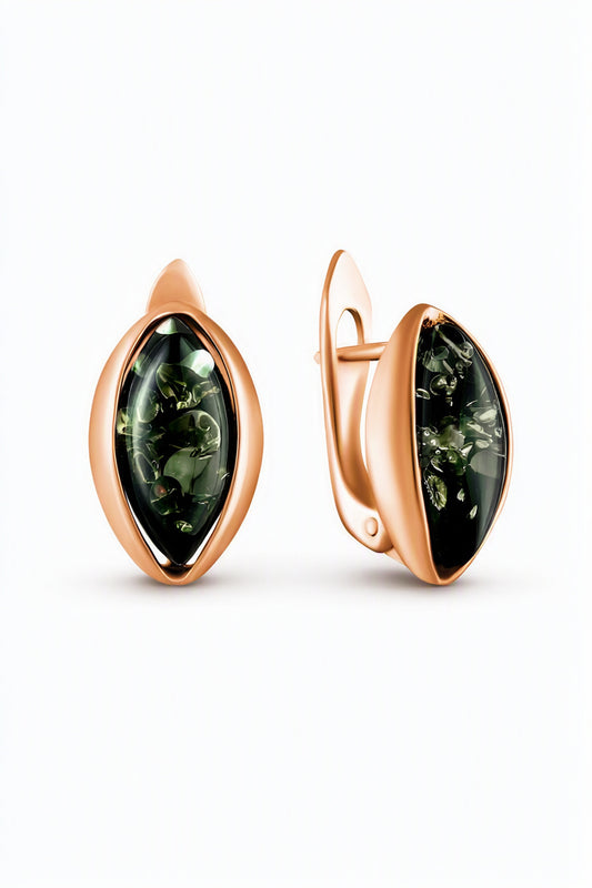 Marquise Green Amber Silver Earrings — DARVIN (Pre-Order)