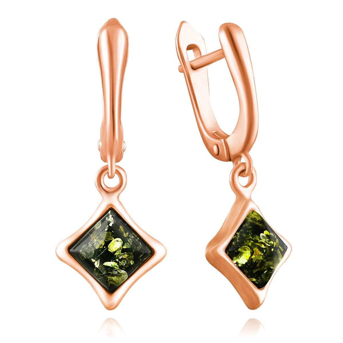 Square Green Amber Silver Earrings — DARVIN (Pre-Order)
