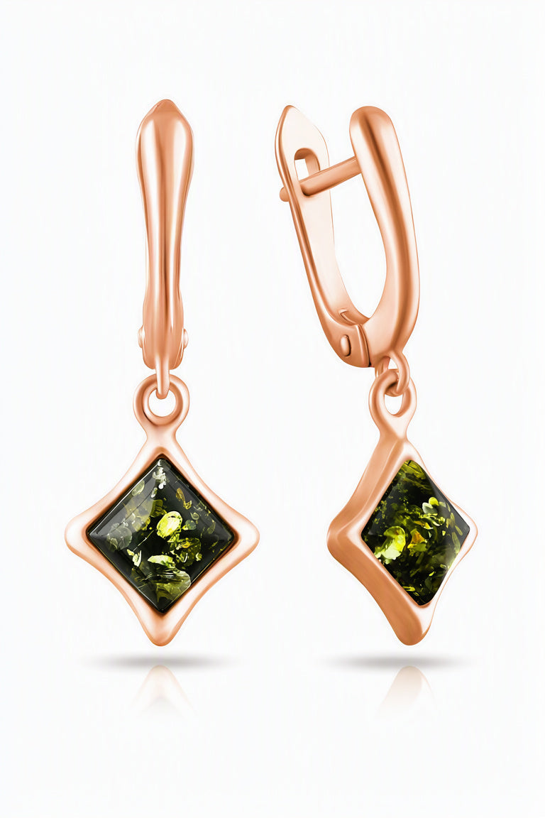 Square Green Amber Silver Earrings — DARVIN (Pre-Order)