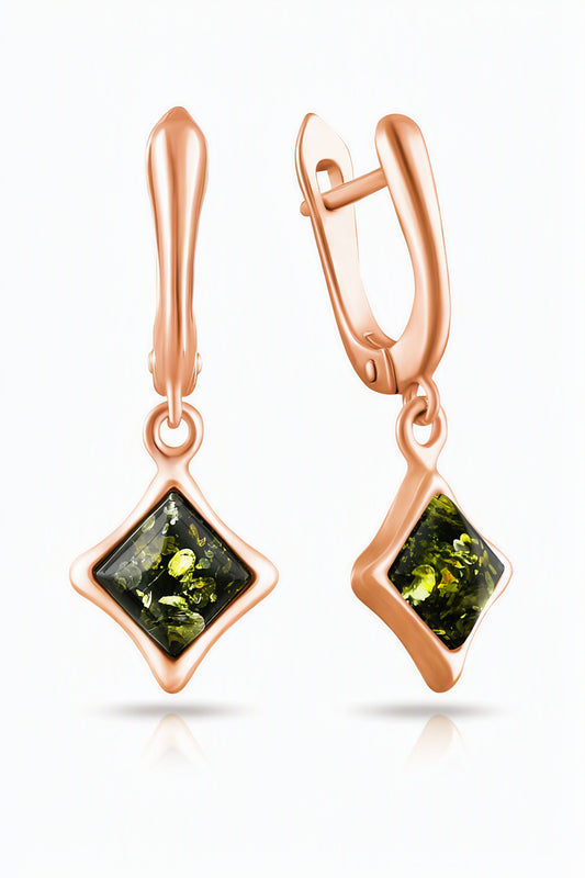Square Green Amber Silver Earrings — DARVIN (Pre-Order)