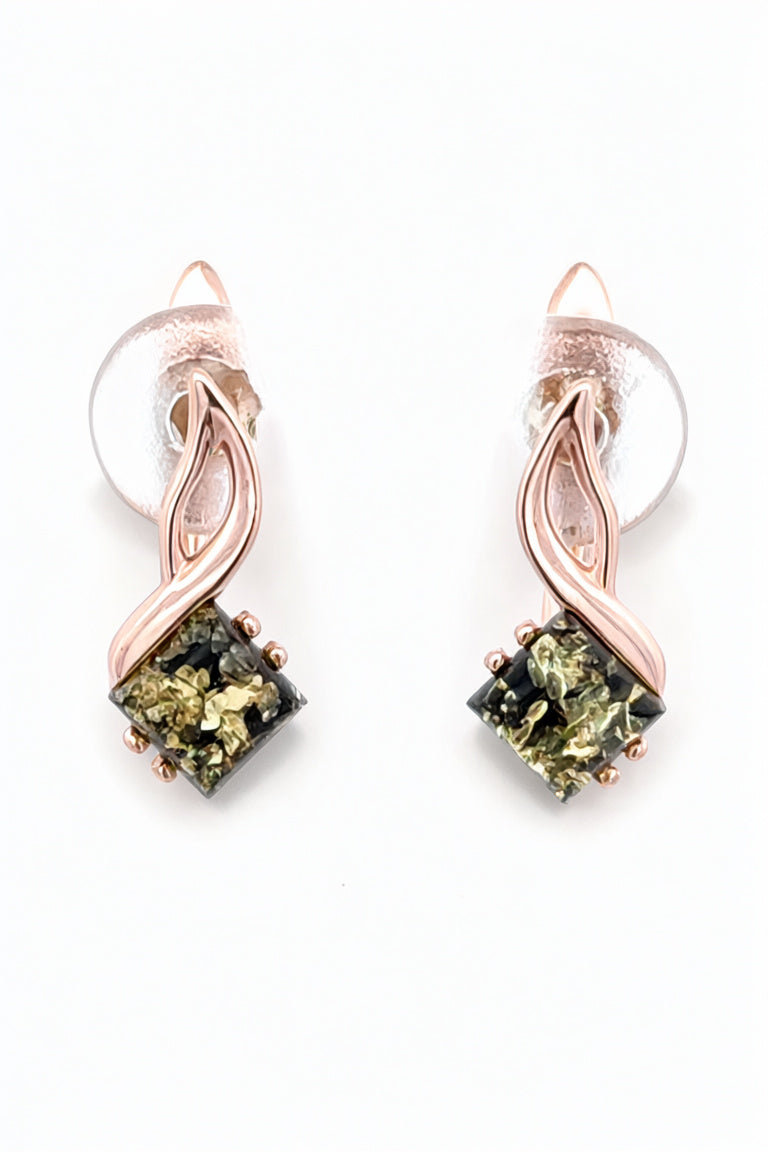 Square Green Amber Silver Earrings — DARVIN (Pre-Order)