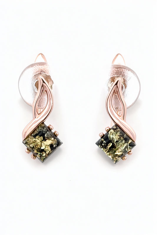 Square Green Amber Silver Earrings — DARVIN (Pre-Order)